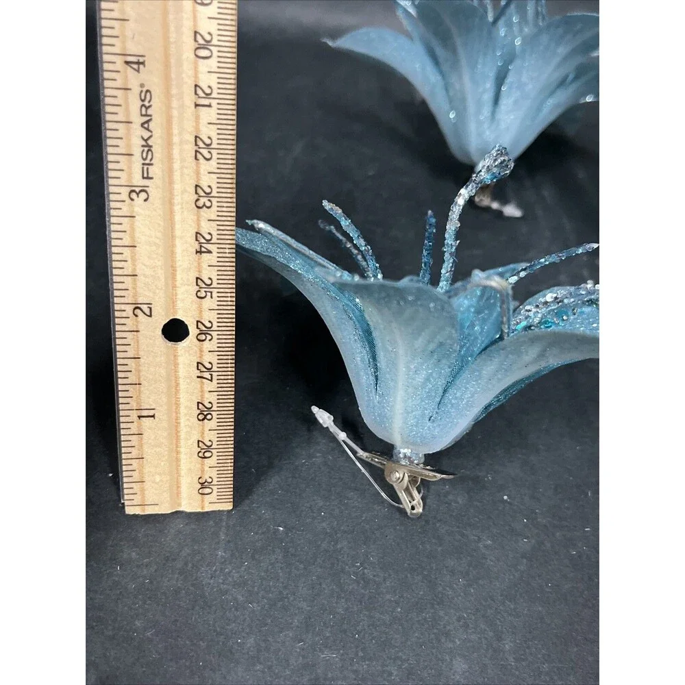 12 Silver/Blue Glittered‎ Christmas Ornaments:Butterflies Dragonfly Bird Flowers